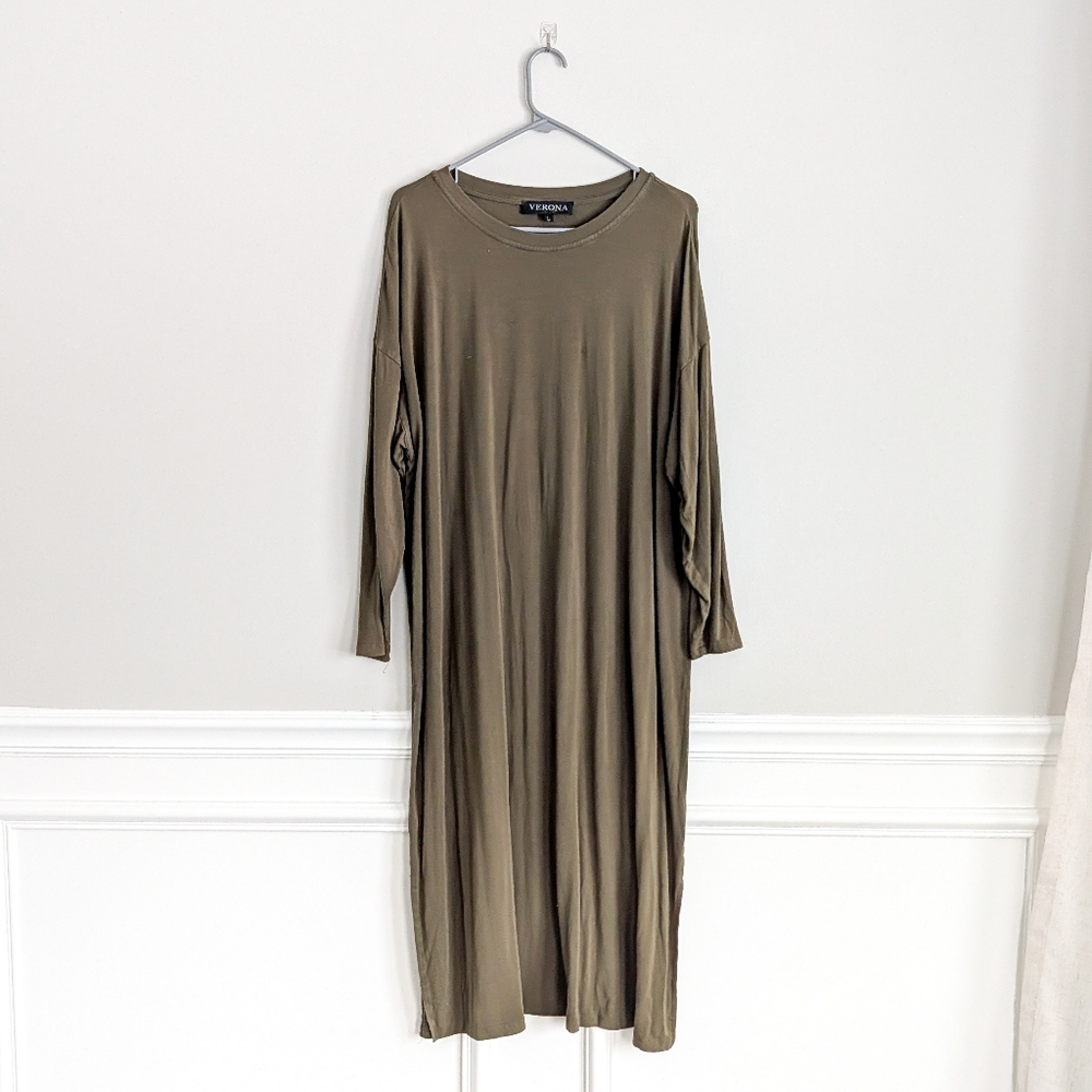 Verona Women's Long Sleeve Midi With Slits, Large, Green